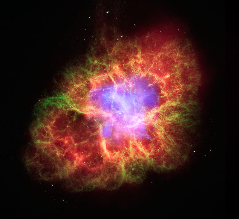7. Крабовидная туманность в созвездии Тельца. Эта туманность образовалась в результате взрыва сверхновой звезды. 