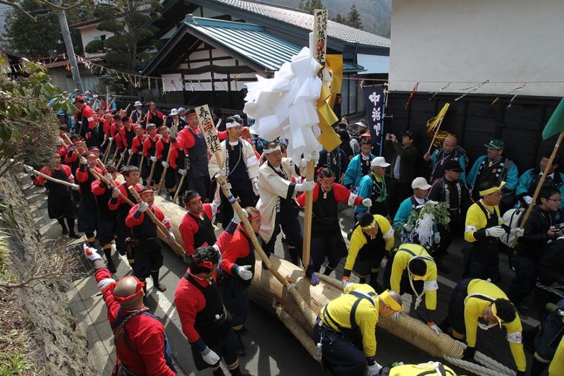 В Японии на 12-тонном бревне скатываются с горы (21 фото+видео)