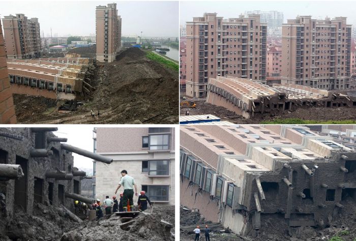 В Шанхае рухнул 13-этажный дом (6 фото)