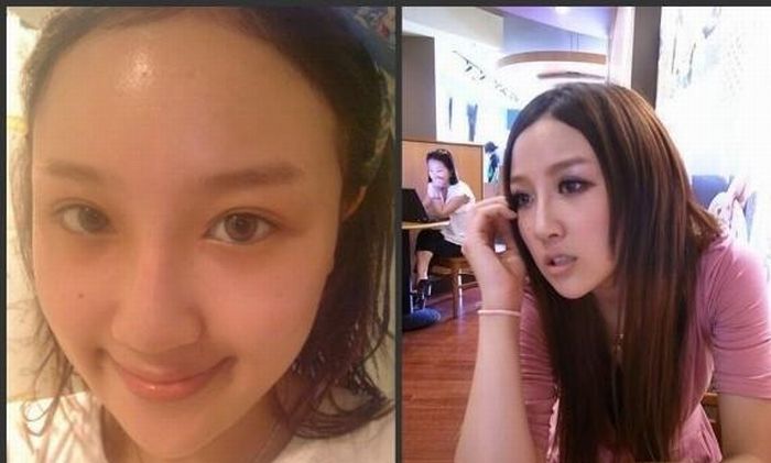 Азиатки делают макияж, до и после (22 фото)