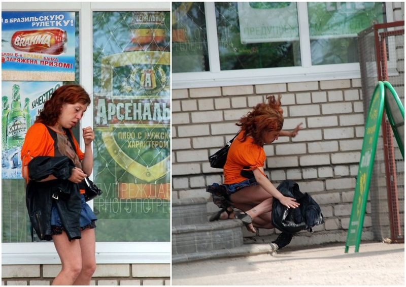 Русская девушка писает в подъезде и на улице 