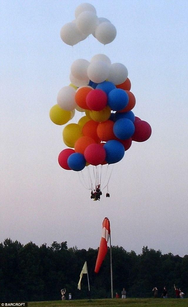 Человек на шарах в воздухе. Джонатан Трапп шарах на воздушных. Полет на воздушных шариках. Улетел на воздушных шарах. Воздушные шары в небе.